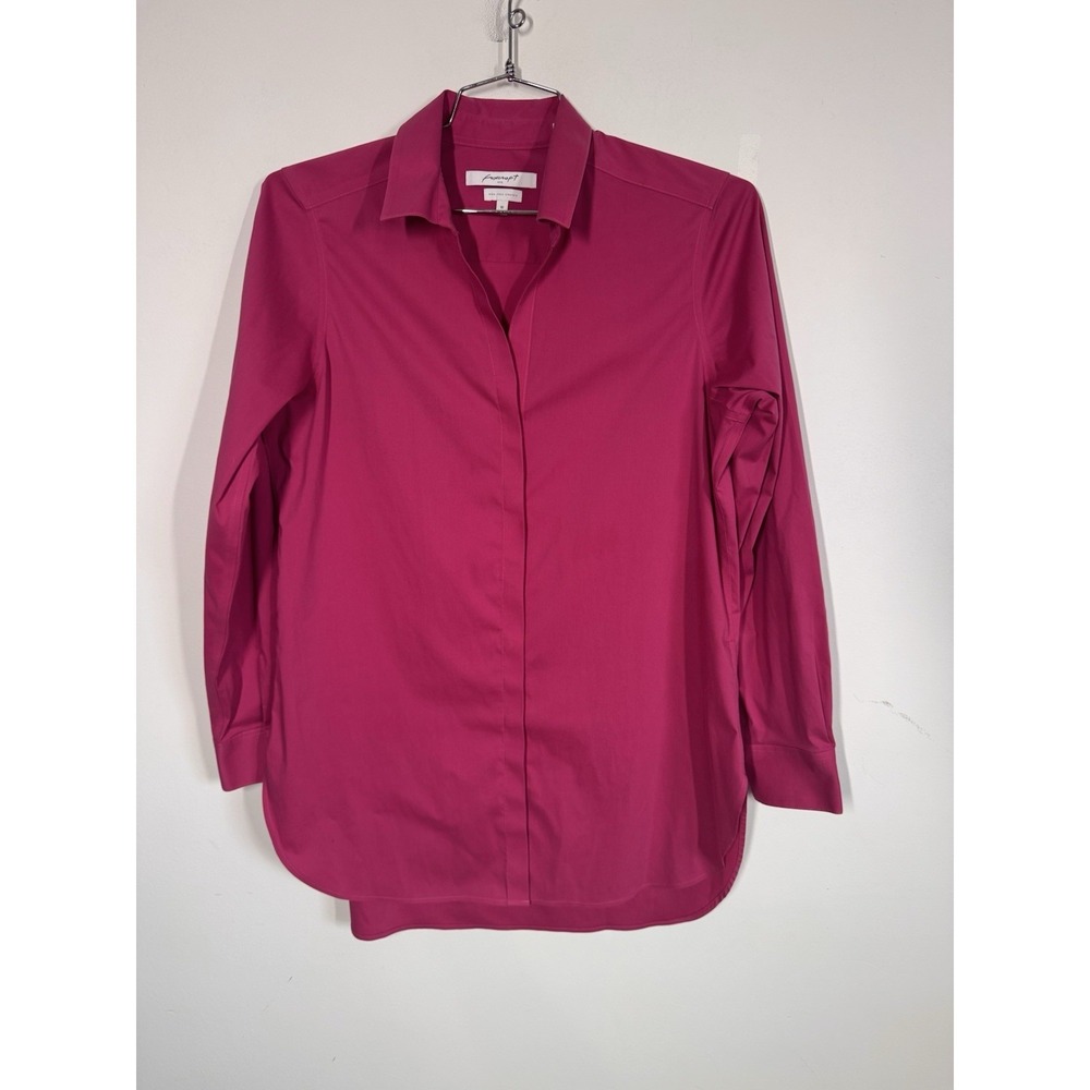 Foxcroft Non Iron Stretch Long Sleeve Button Up Fitted Blouse Shirt 16 Hot Pink